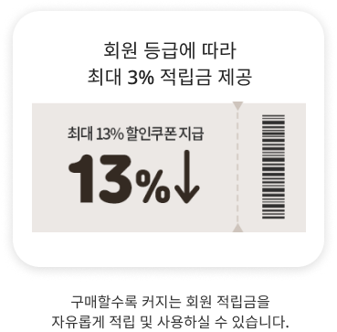 ȸ�� ��޿� ���� �ִ� 3% ������ ���� �ִ� 13% �������� ���� 13%�� �����Ҽ��� Ŀ���� ȸ�� �������� �����Ӱ� ���� �� ����Ͻ� �� �ֽ��ϴ�.